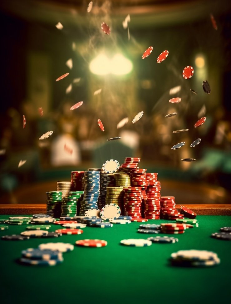 Meja Three Card Poker dengan kartu dealer dan pemain di uss777